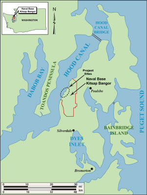 Map showing the locaiton of Naval Base Kitsap Bangor